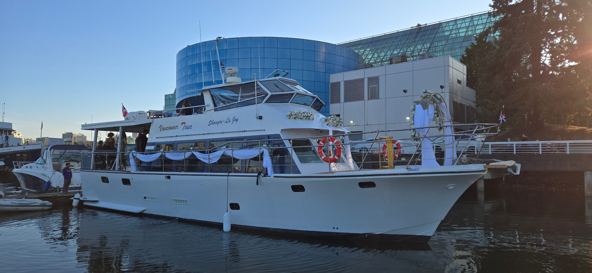 Shangri-La Joy yacht decorated for a wedding event in Vancouver